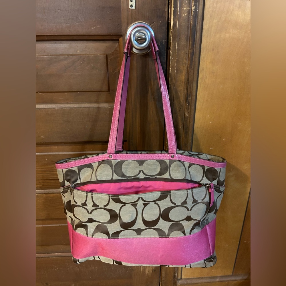 COACH Large Tote Pink Brown F13803 Authentic